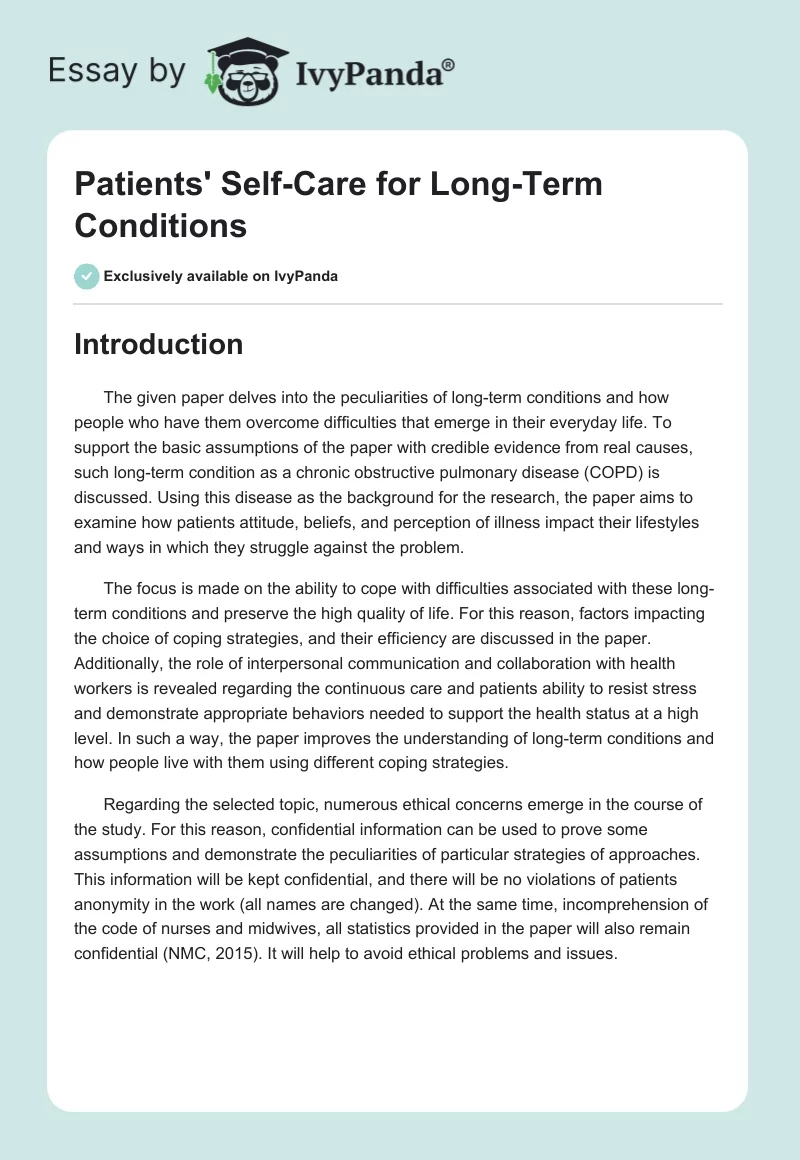 Patients' Self-Care for Long-Term Conditions. Page 1