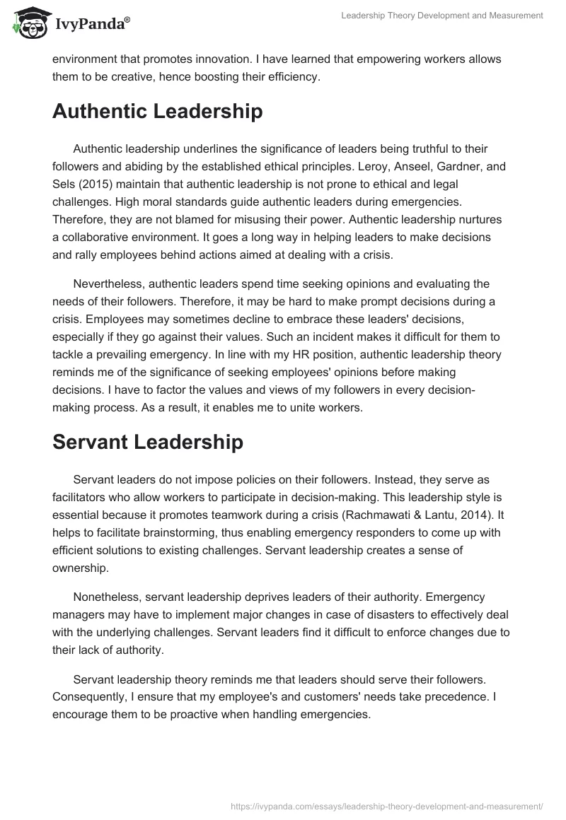 Leadership Theory Development and Measurement. Page 2