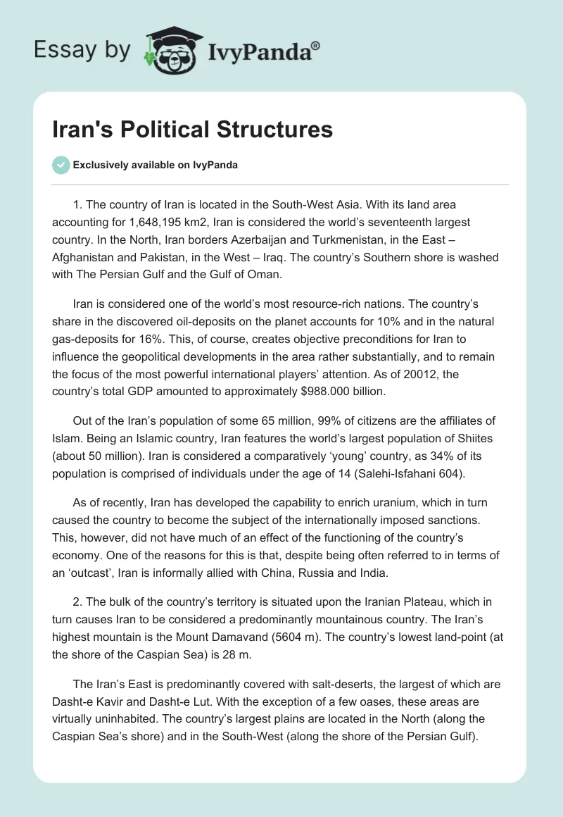 Iran's Political Structures. Page 1