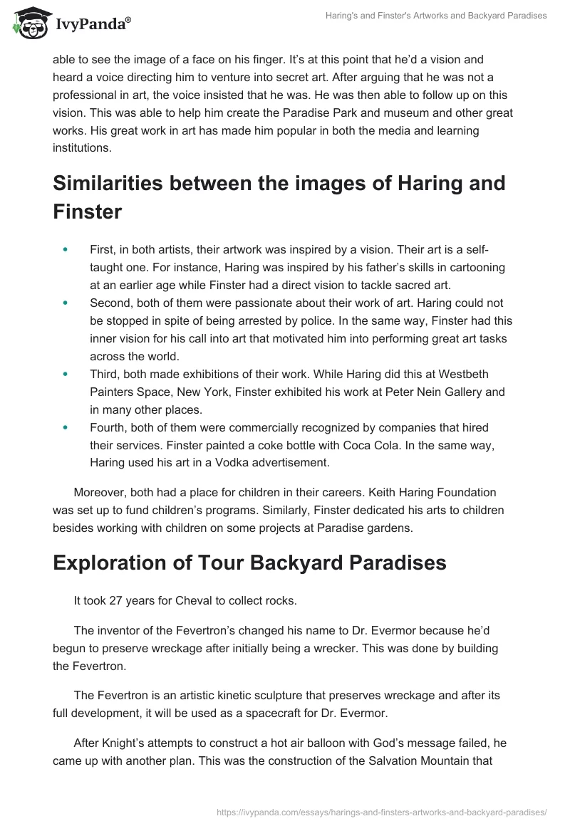 Haring's and Finster's Artworks and Backyard Paradises. Page 2