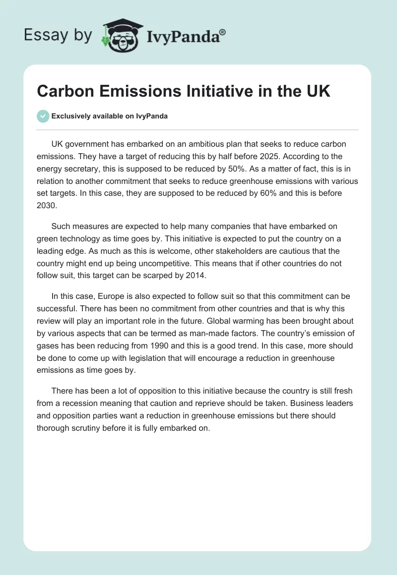 Carbon Emissions Initiative in the UK. Page 1