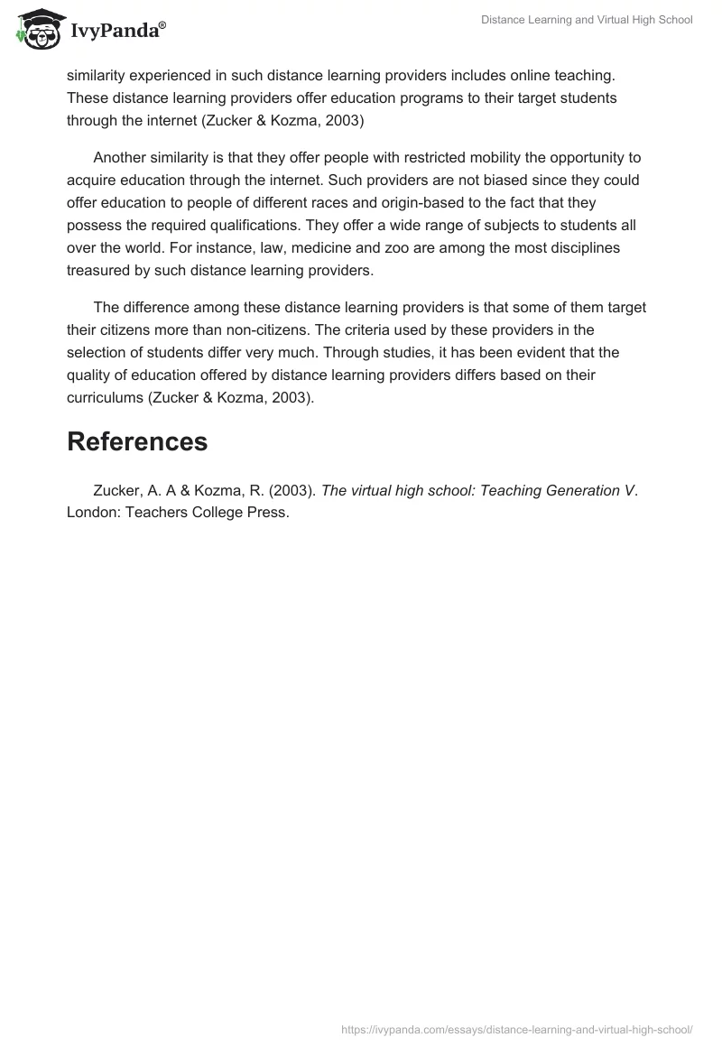Distance Learning and Virtual High School. Page 2