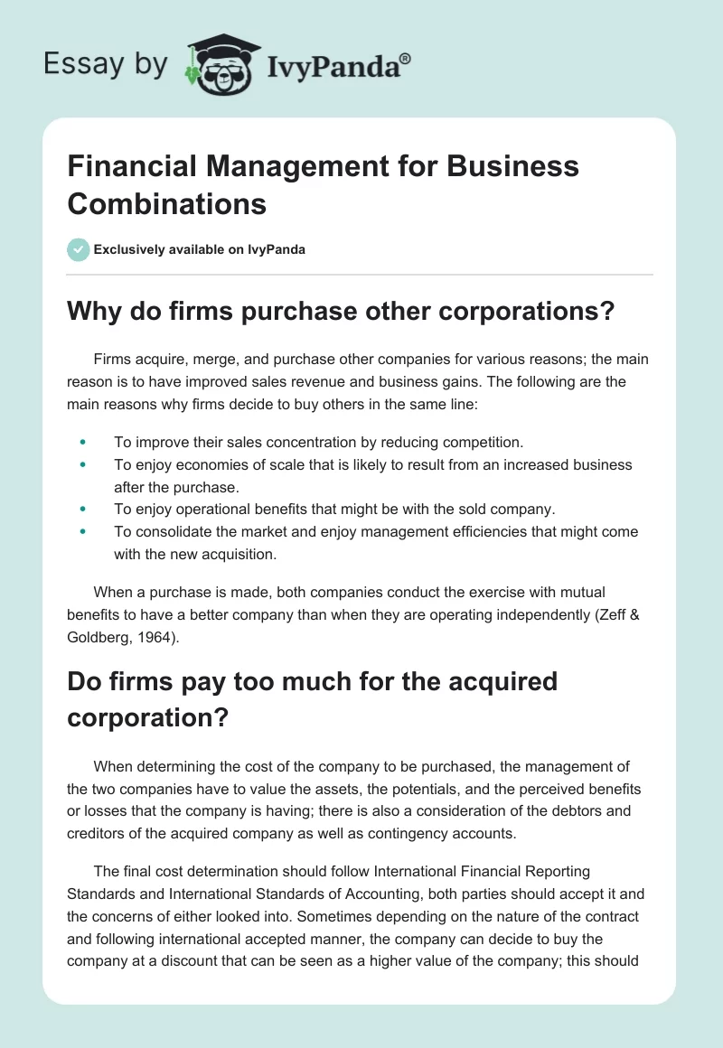 Financial Management for Business Combinations. Page 1