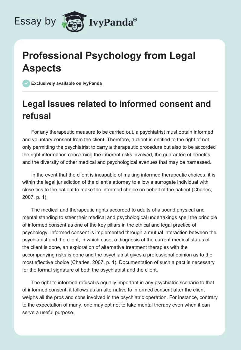 Professional Psychology from Legal Aspects. Page 1