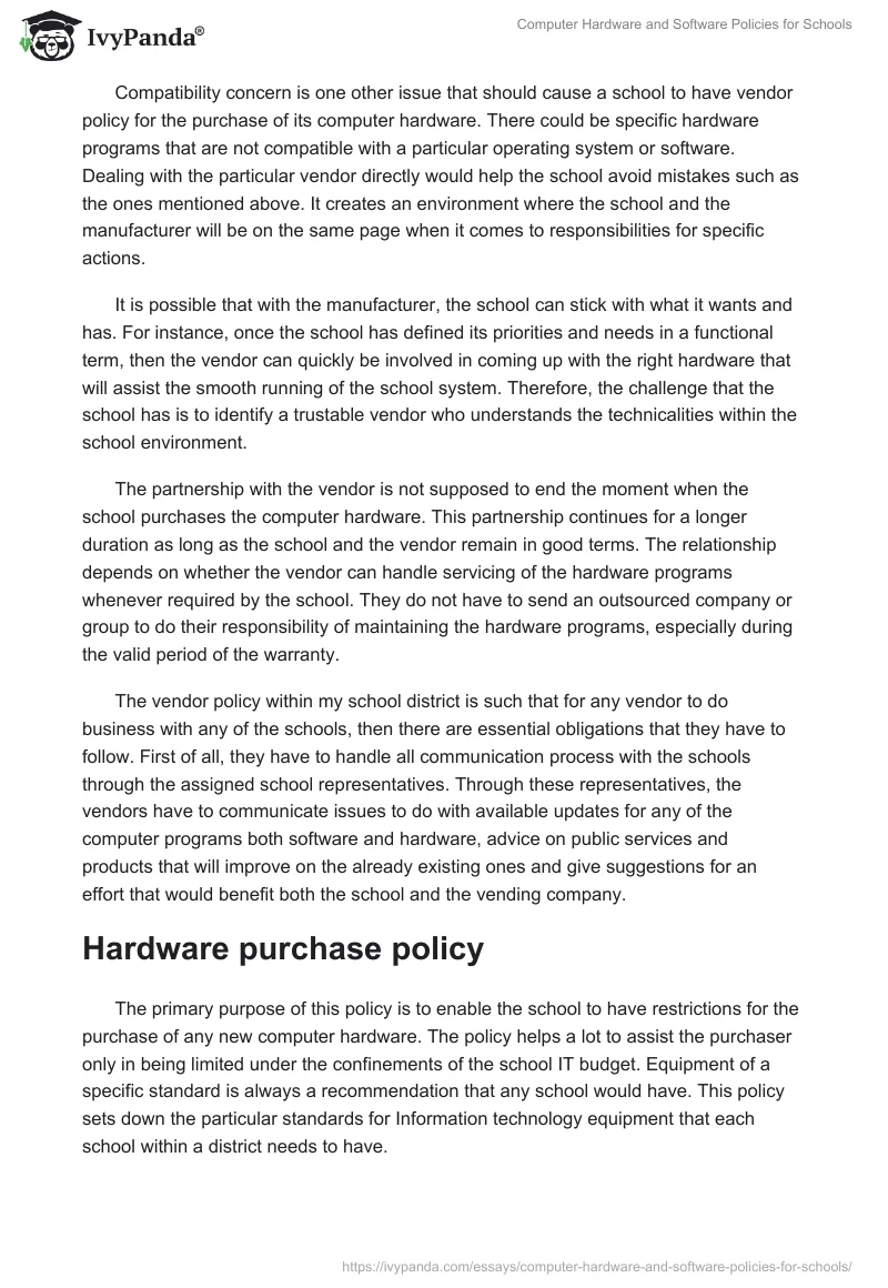 Computer Hardware and Software Policies for Schools. Page 2