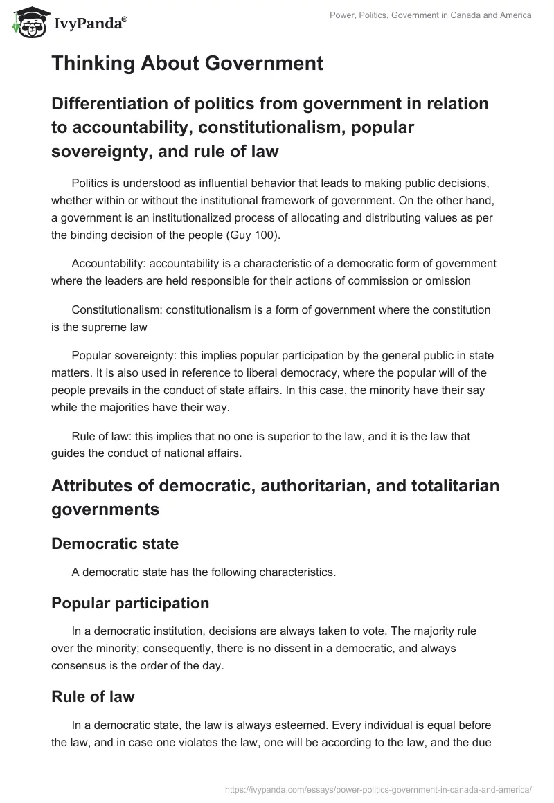 Power, Politics, Government in Canada and America. Page 4