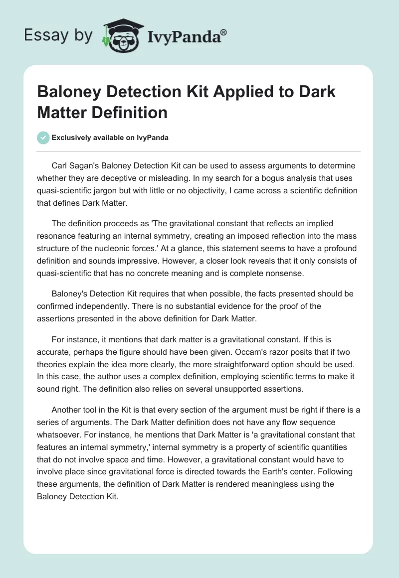 Baloney Detection Kit Applied to Dark Matter Definition. Page 1