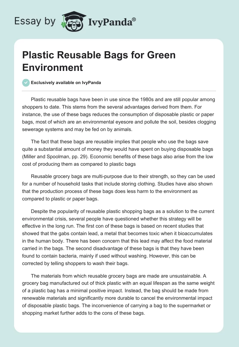 Plastic Reusable Bags for Green Environment. Page 1
