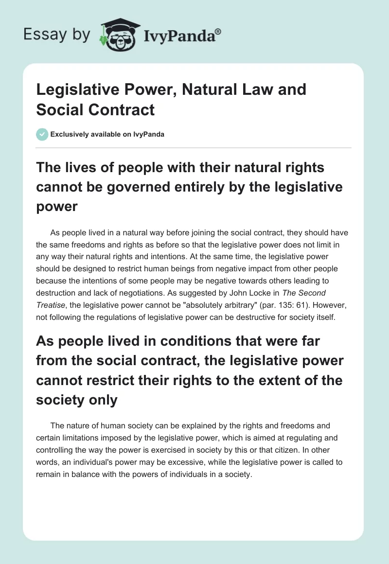 Legislative Power, Natural Law and Social Contract. Page 1