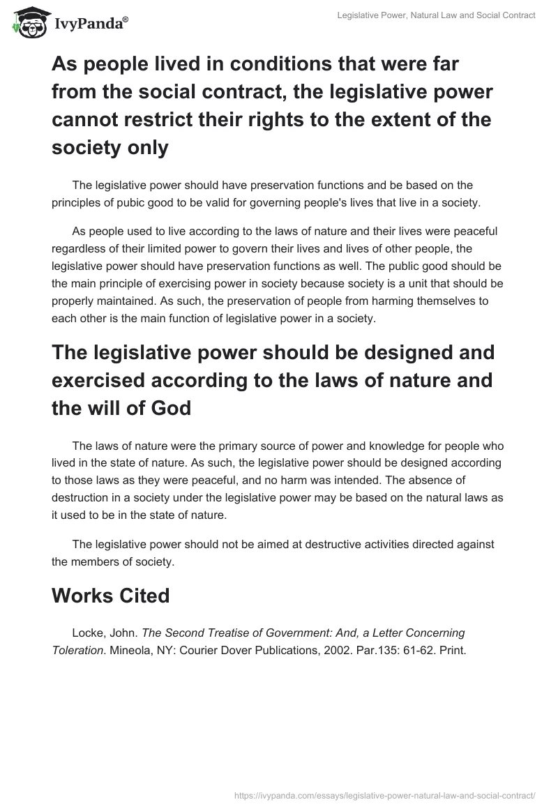 Legislative Power, Natural Law and Social Contract. Page 3
