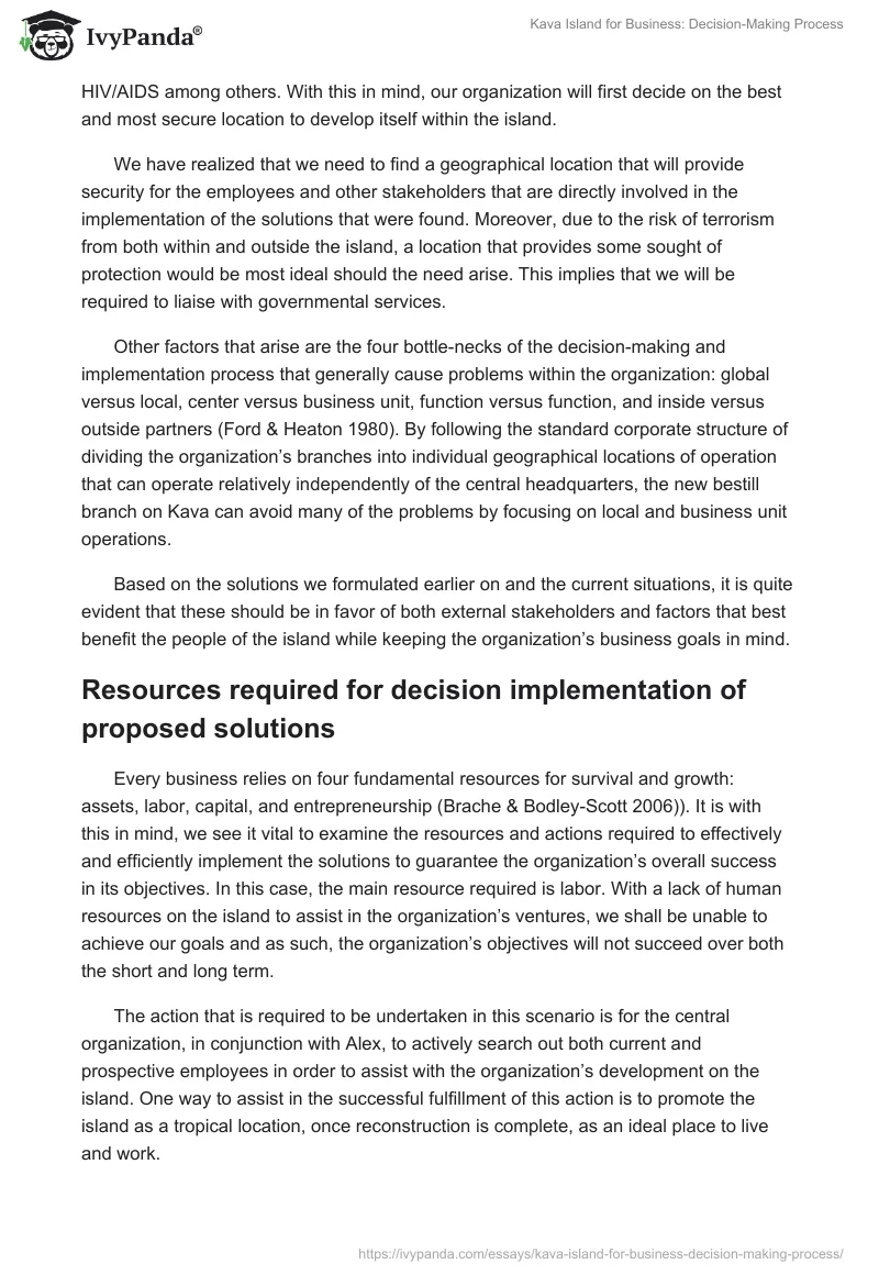 Kava Island for Business: Decision-Making Process. Page 2