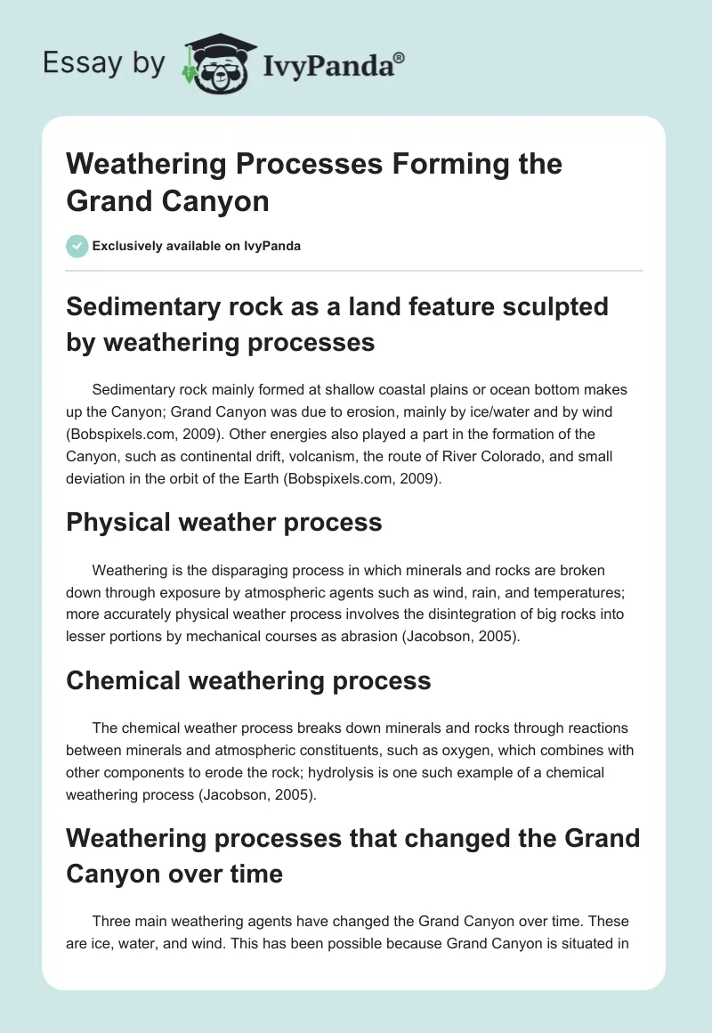 Weathering Processes Forming the Grand Canyon. Page 1