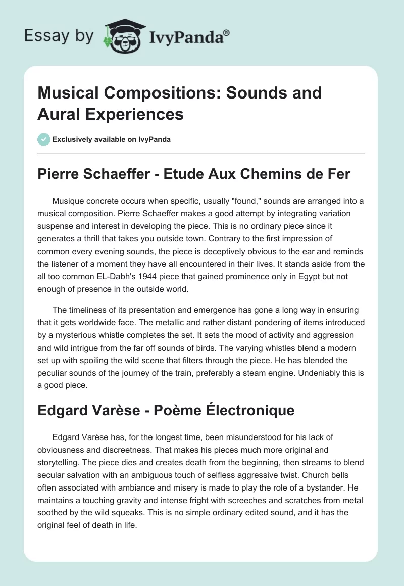 Musical Compositions: Sounds and Aural Experiences. Page 1