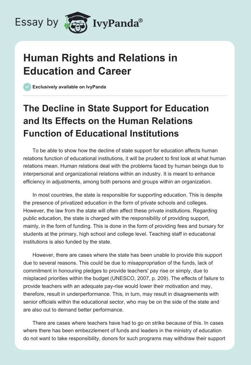 Human Rights and Relations in Education and Career. Page 1