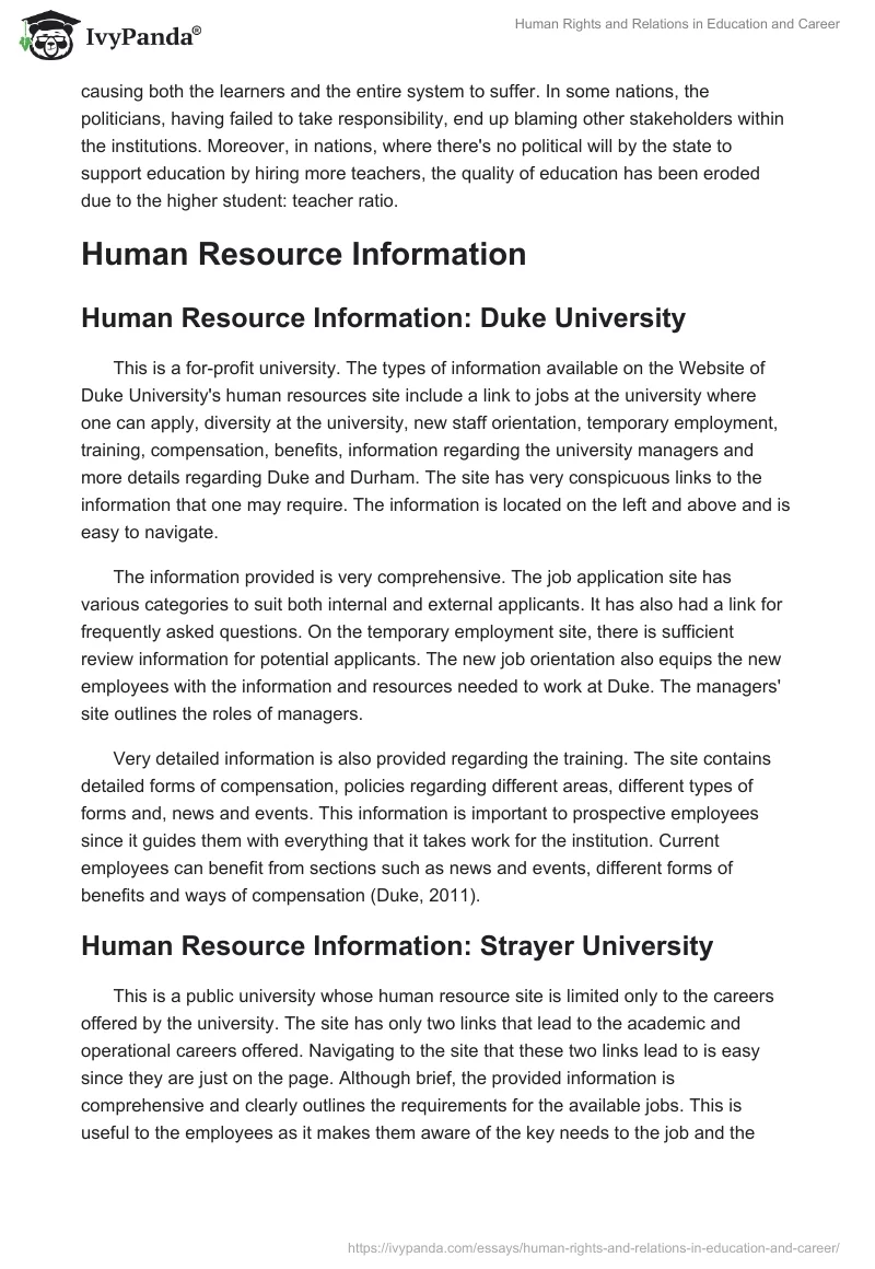 Human Rights and Relations in Education and Career. Page 2