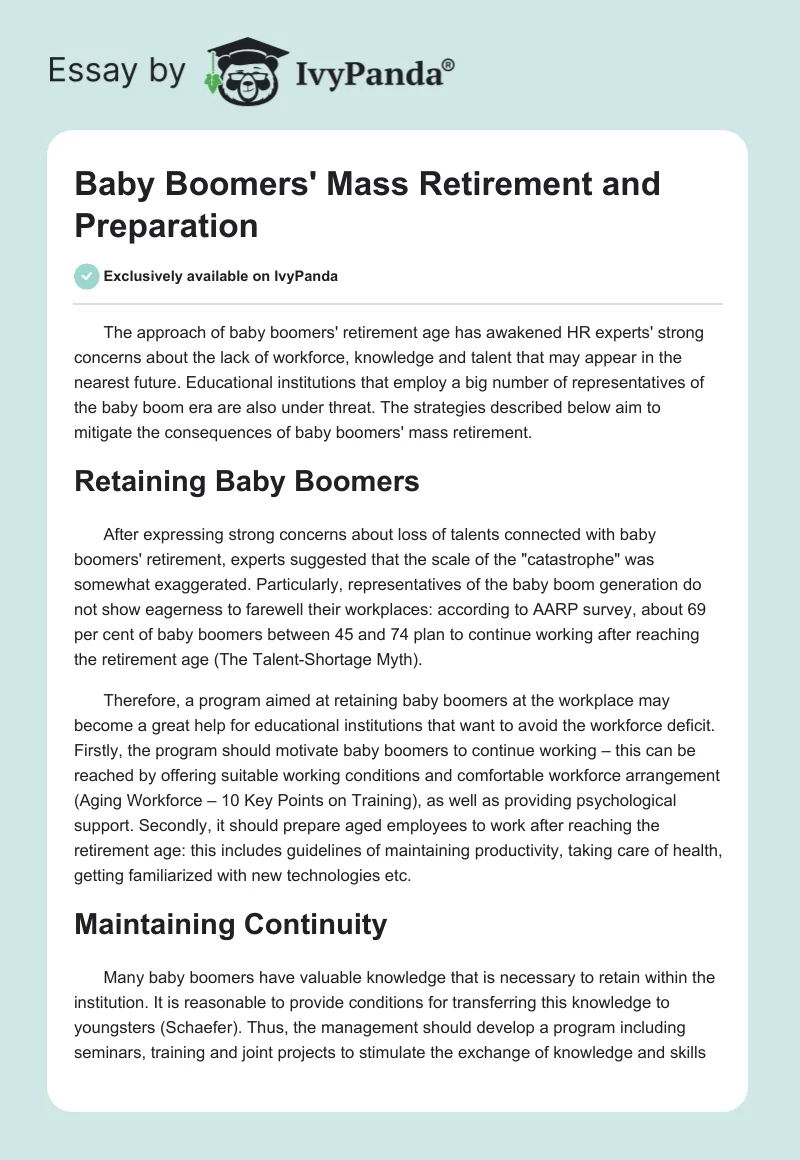 Baby Boomers' Mass Retirement and Preparation. Page 1