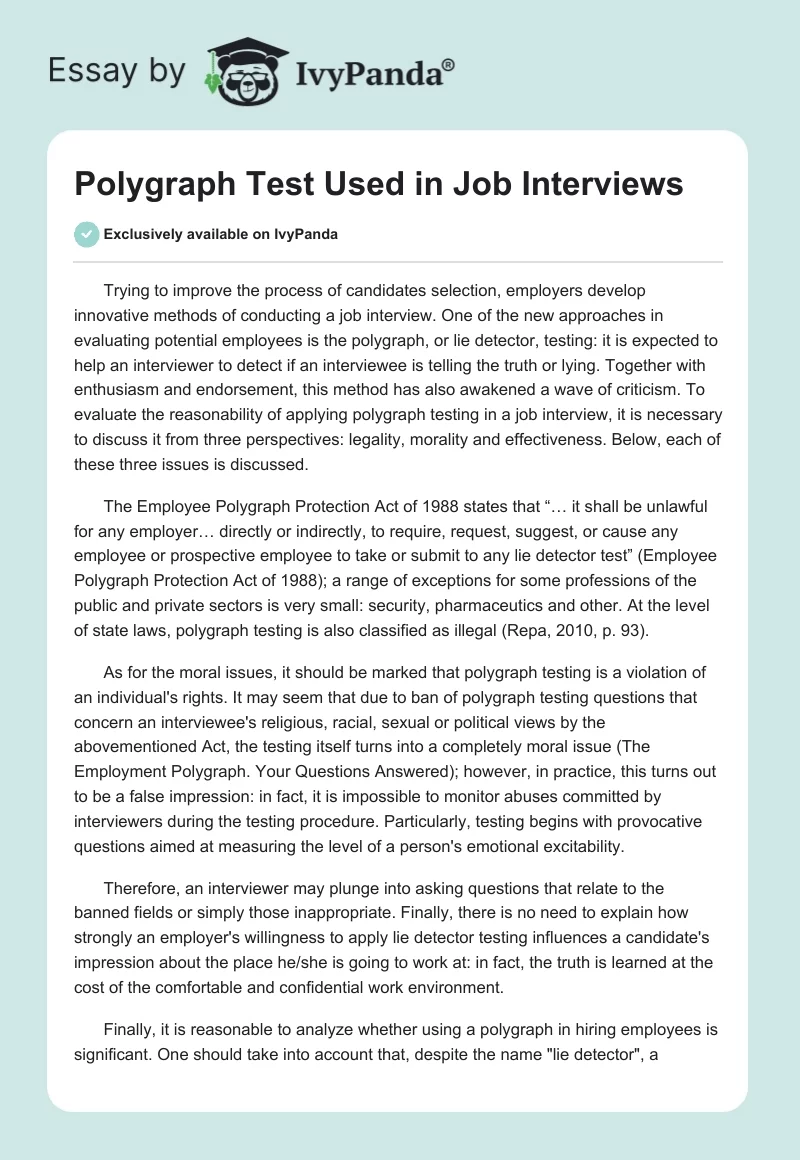 Polygraph Test Used in Job Interviews. Page 1