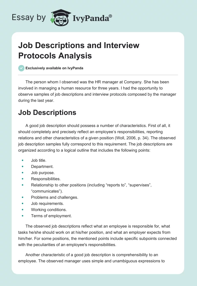 Job Descriptions and Interview Protocols Analysis. Page 1