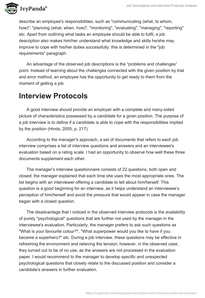 Job Descriptions and Interview Protocols Analysis. Page 2