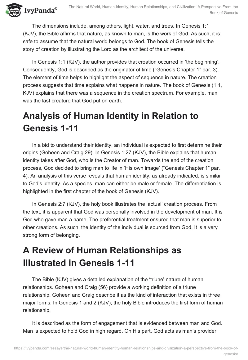 The Natural World, Human Identity, Human Relationships, and Civilization: A Perspective From the Book of Genesis. Page 2