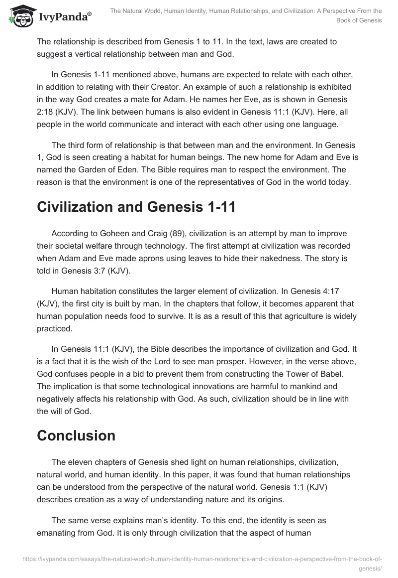 The Natural World, Human Identity, Human Relationships, and Civilization: A Perspective From the Book of Genesis. Page 3