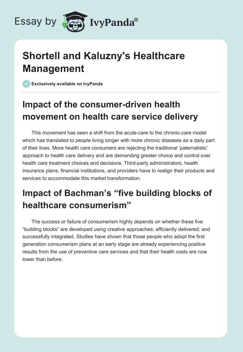 Shortell and Kaluzny's Healthcare Management. Page 1