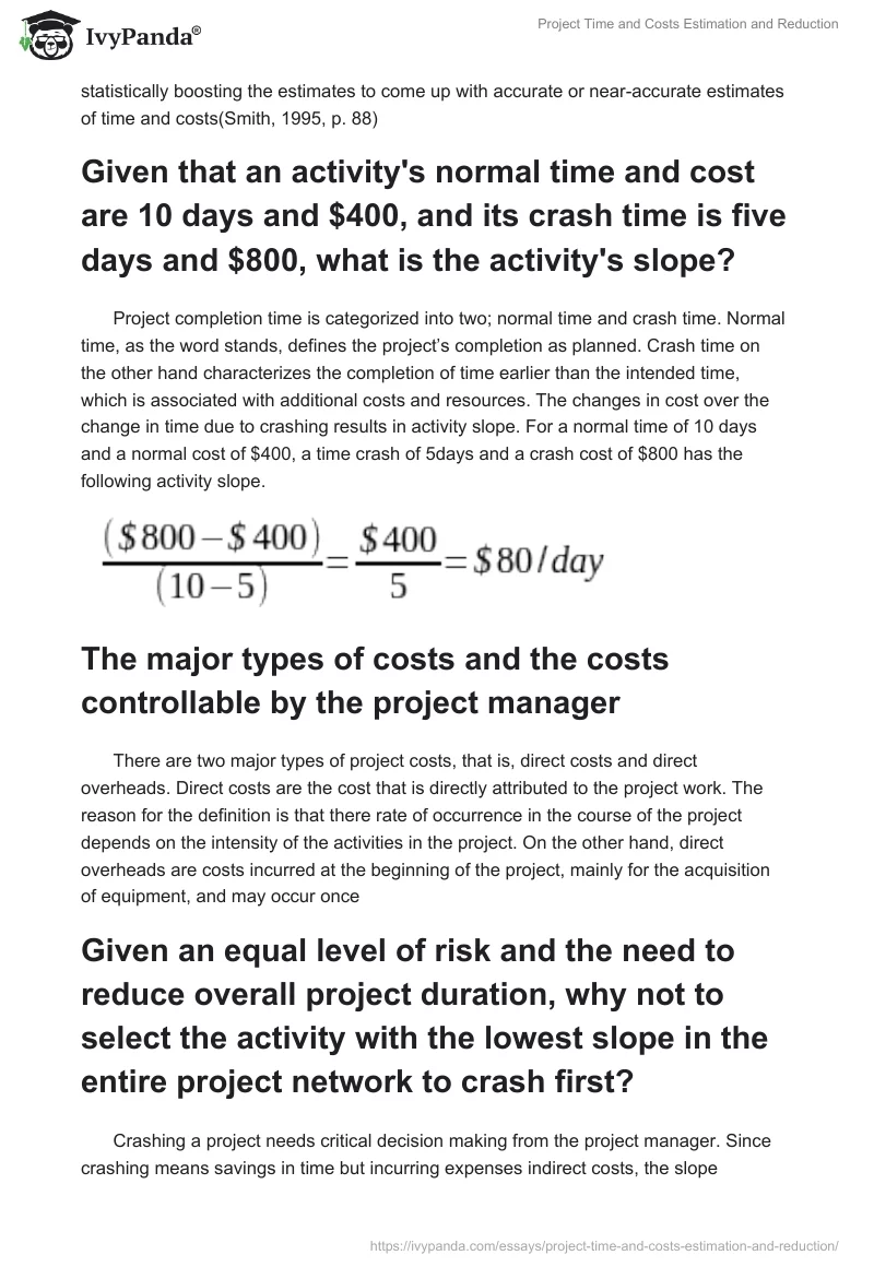 Project Time and Costs Estimation and Reduction. Page 2