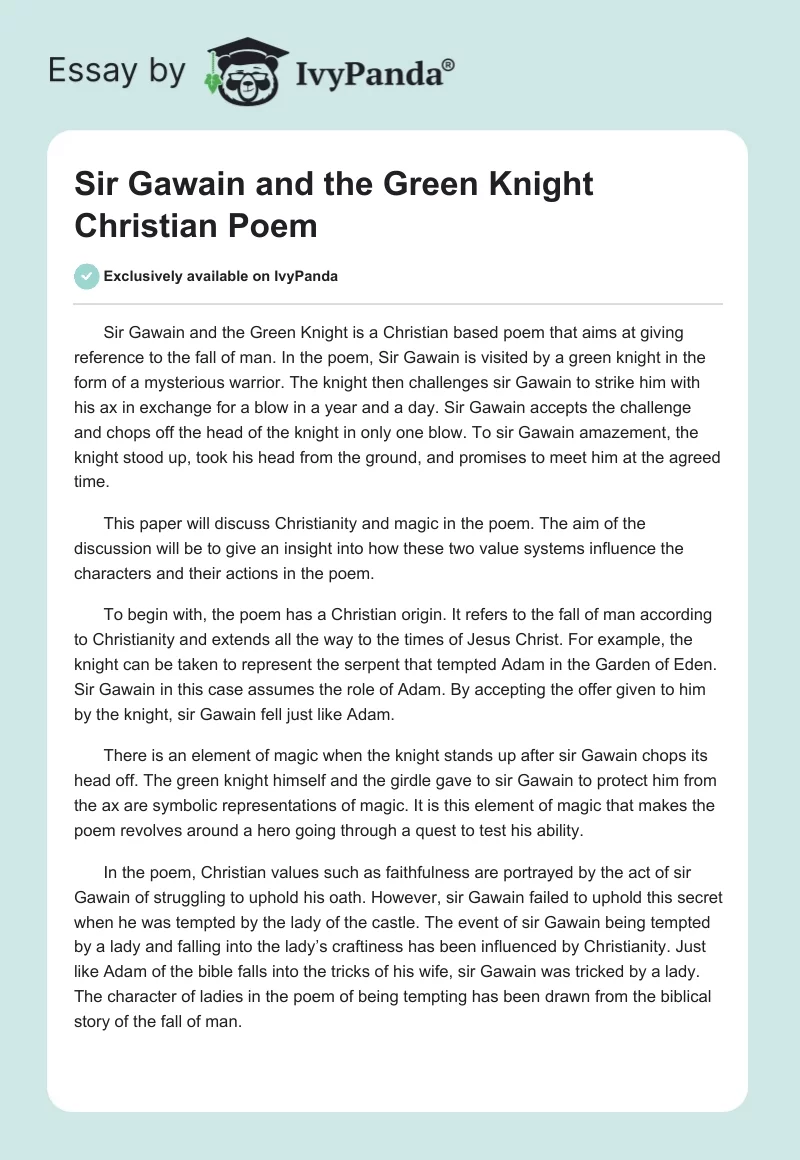 "Sir Gawain and the Green Knight" Christian Poem. Page 1