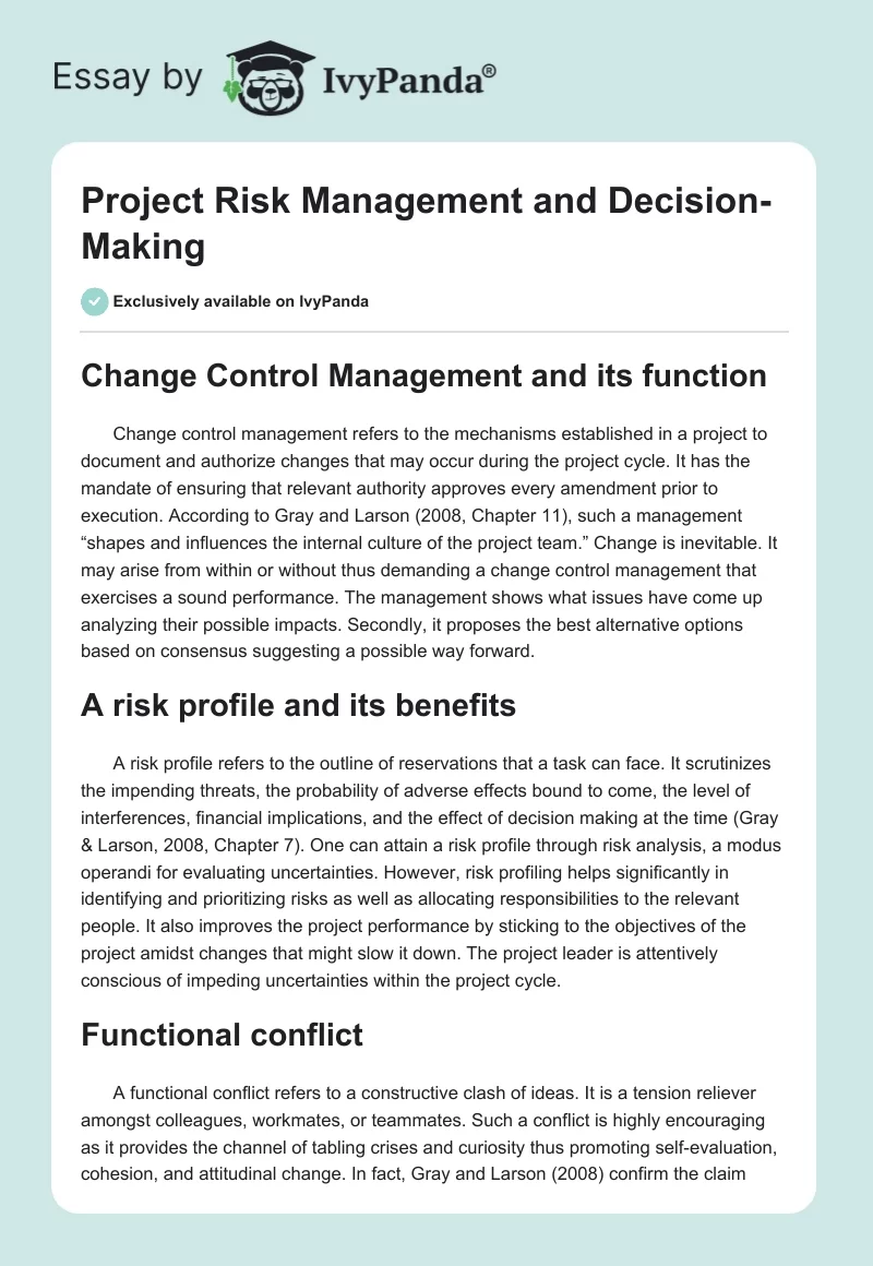 Project Risk Management and Decision-Making. Page 1