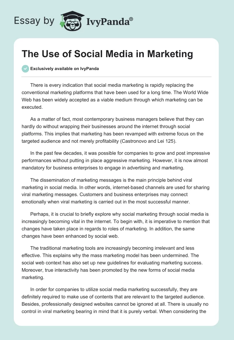 The Use of Social Media in Marketing. Page 1