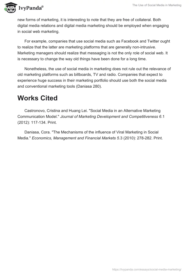 The Use of Social Media in Marketing. Page 2