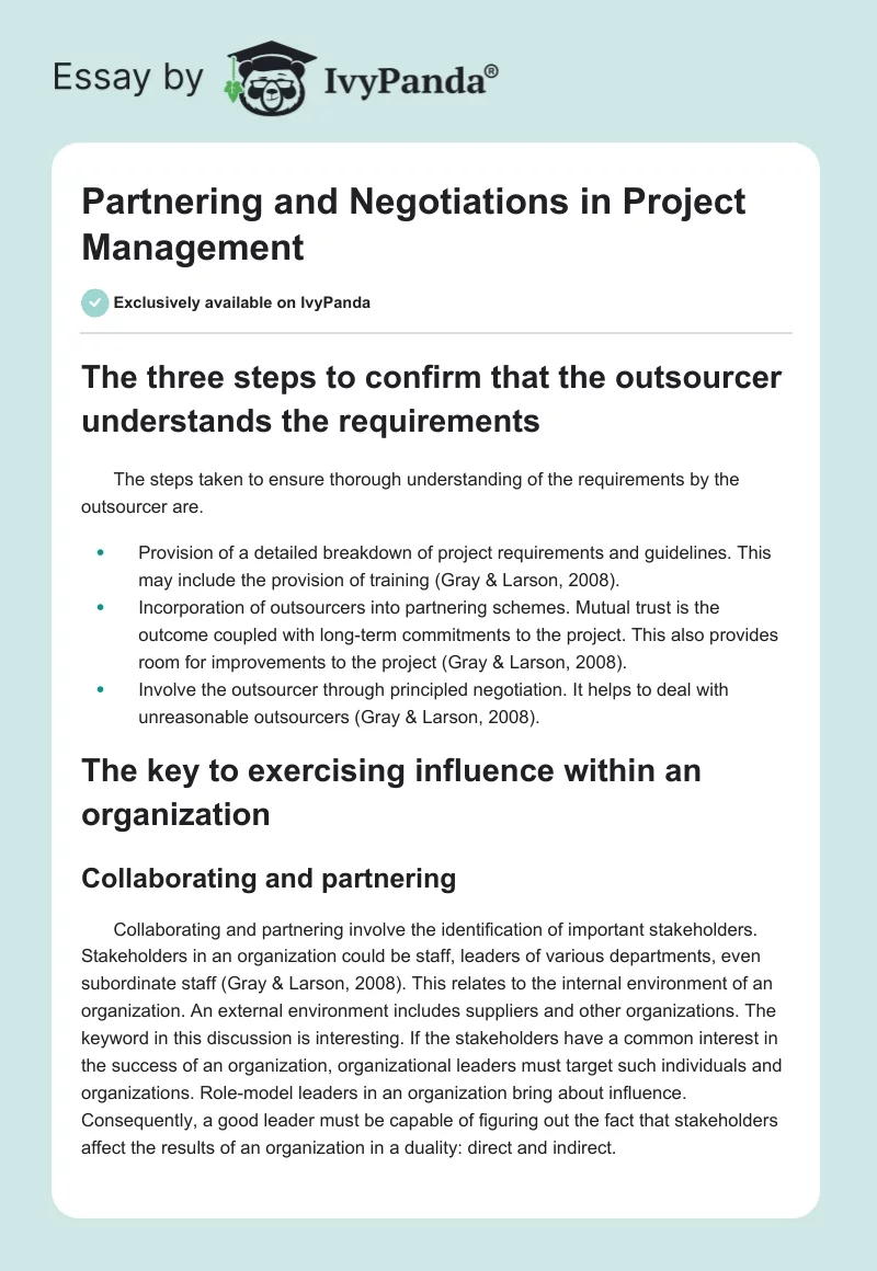 Partnering and Negotiations in Project Management. Page 1