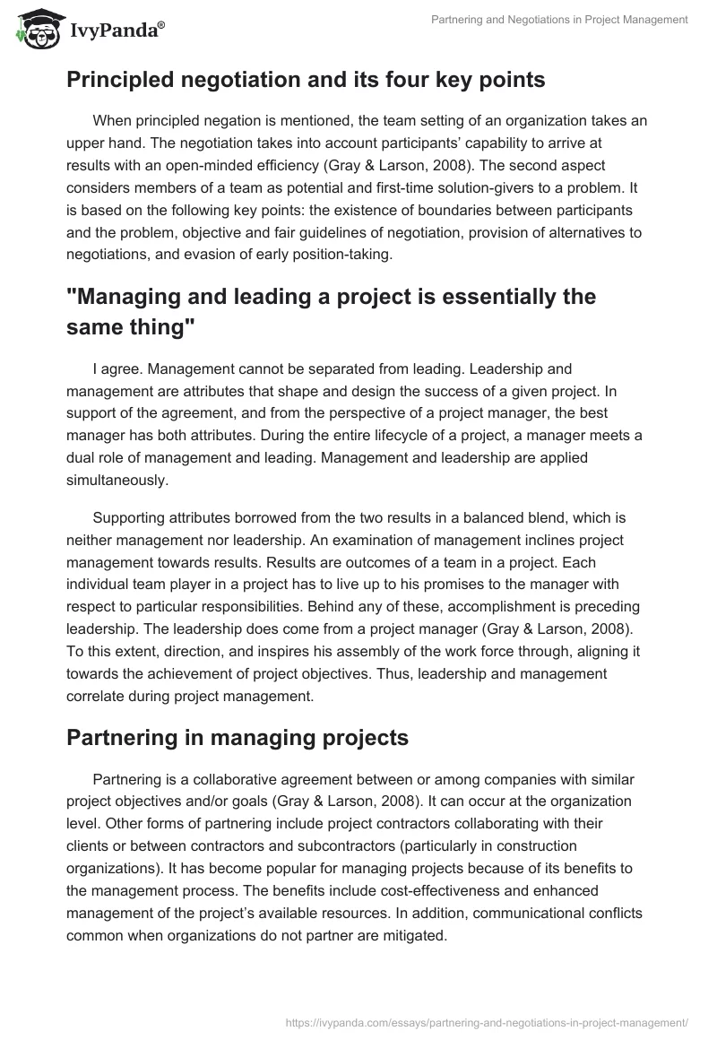 Partnering and Negotiations in Project Management. Page 2