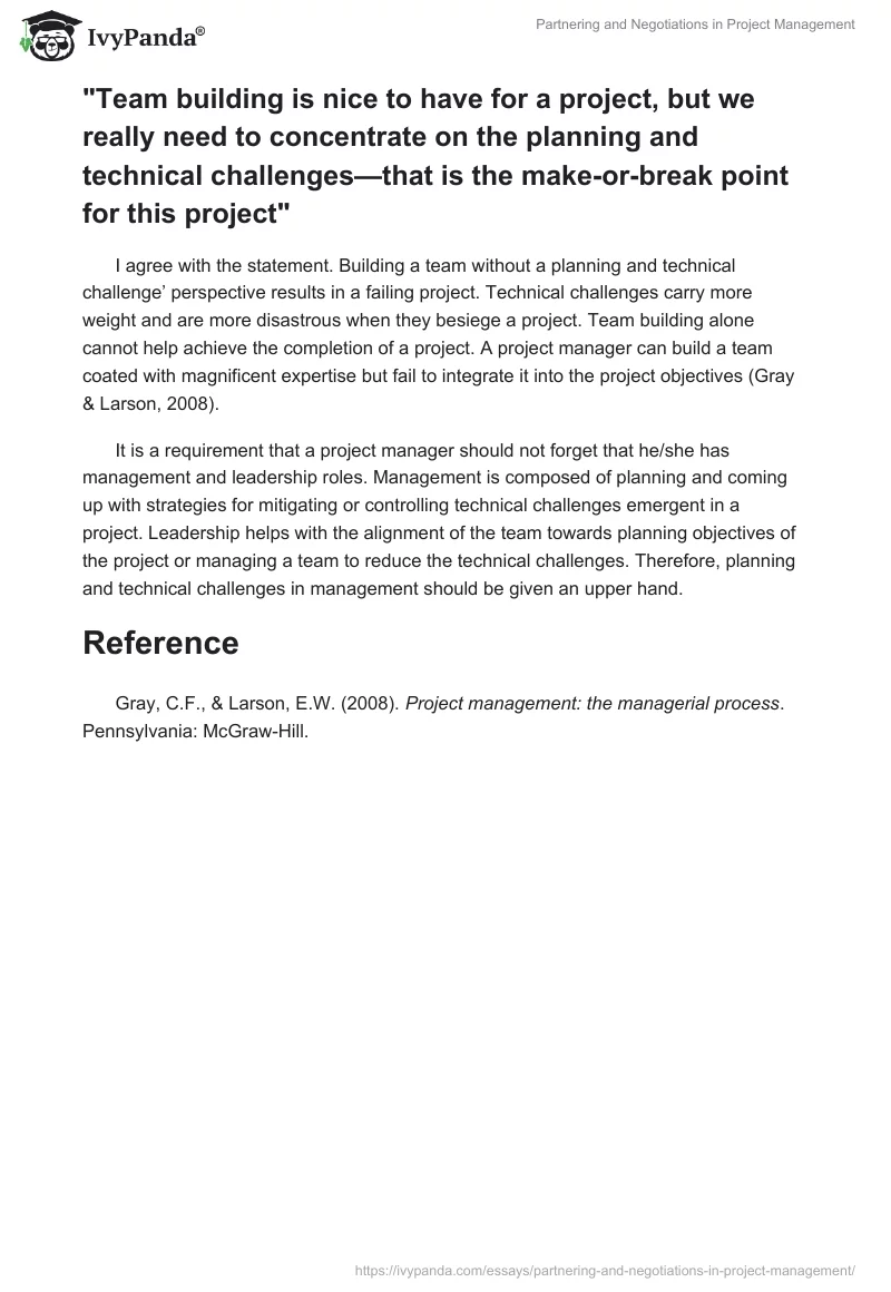 Partnering and Negotiations in Project Management. Page 3