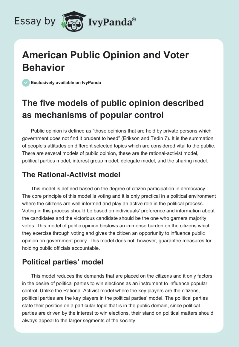 American Public Opinion and Voter Behavior. Page 1