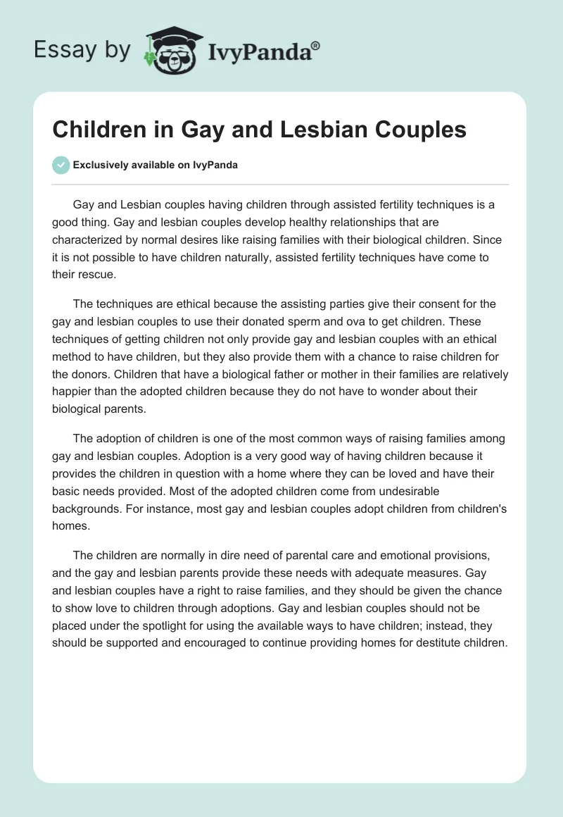 Children in Gay and Lesbian Couples. Page 1