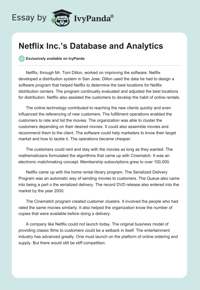 Netflix Inc.’s Database and Analytics. Page 1