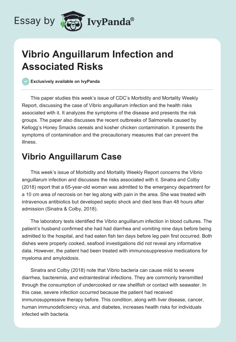 Vibrio Anguillarum Infection and Associated Risks. Page 1