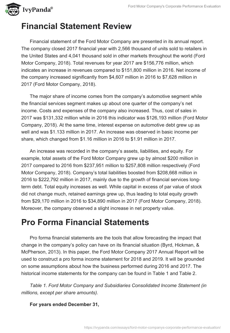 Ford Motor Company's Corporate Performance Evaluation. Page 2