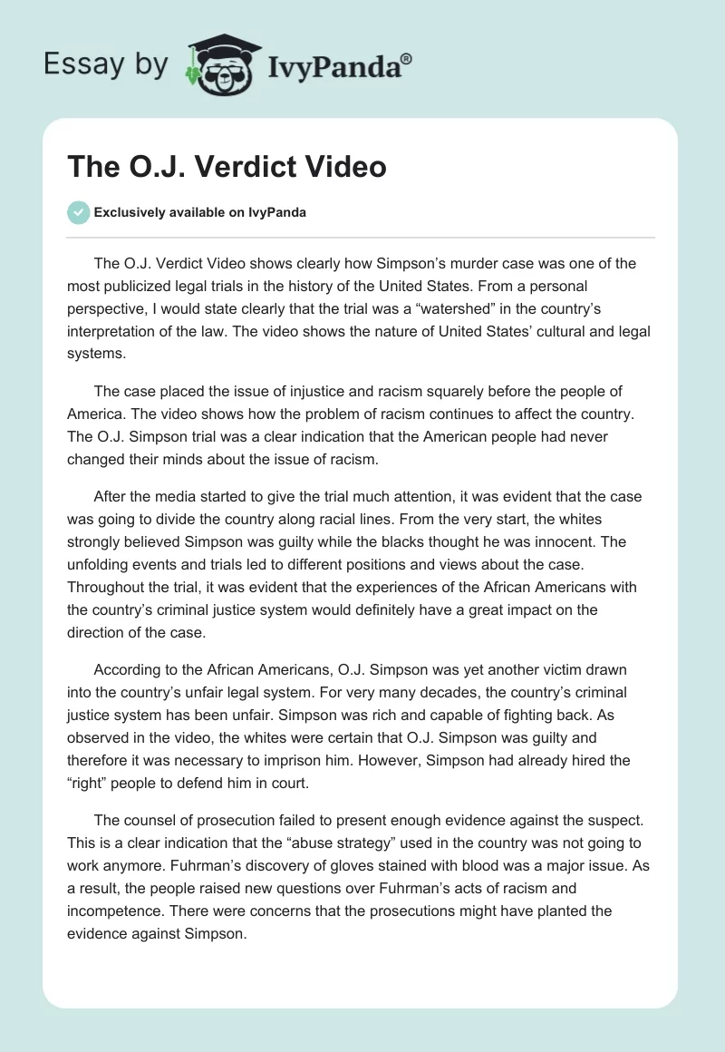 The O.J. Verdict Video. Page 1