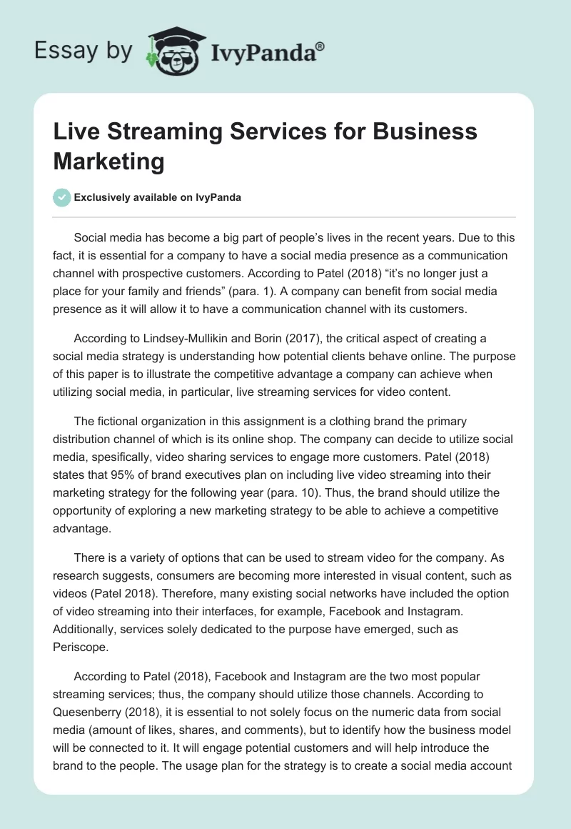 Live Streaming Services for Business Marketing. Page 1