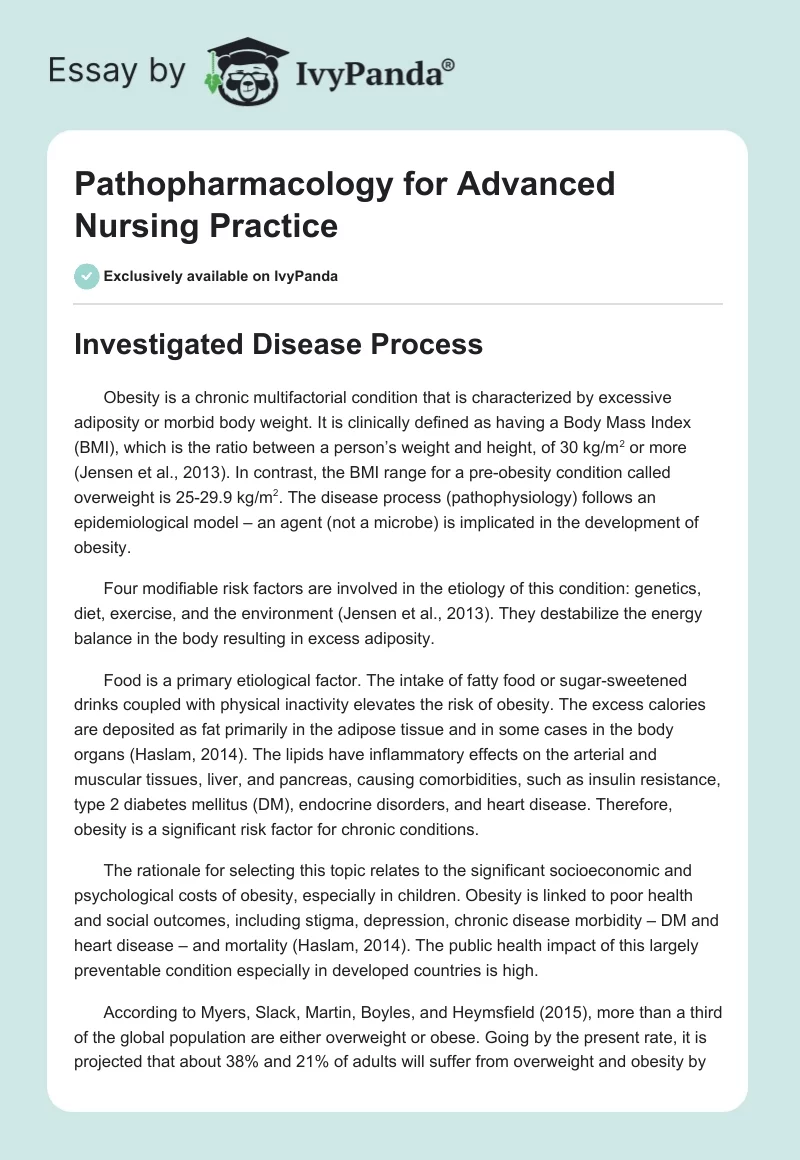 Pathopharmacology for Advanced Nursing Practice. Page 1
