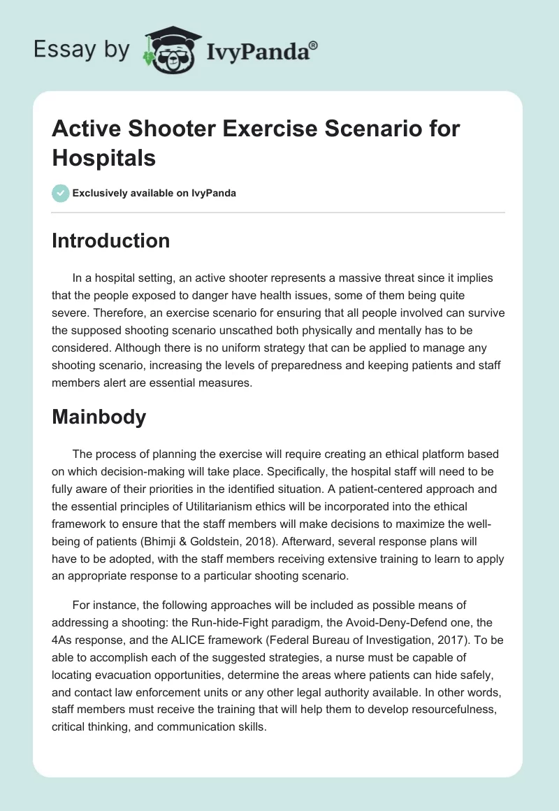 Active Shooter Exercise Scenario for Hospitals. Page 1