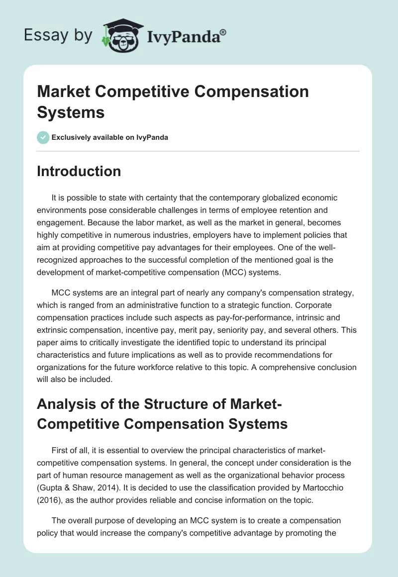 Market Competitive Compensation Systems. Page 1