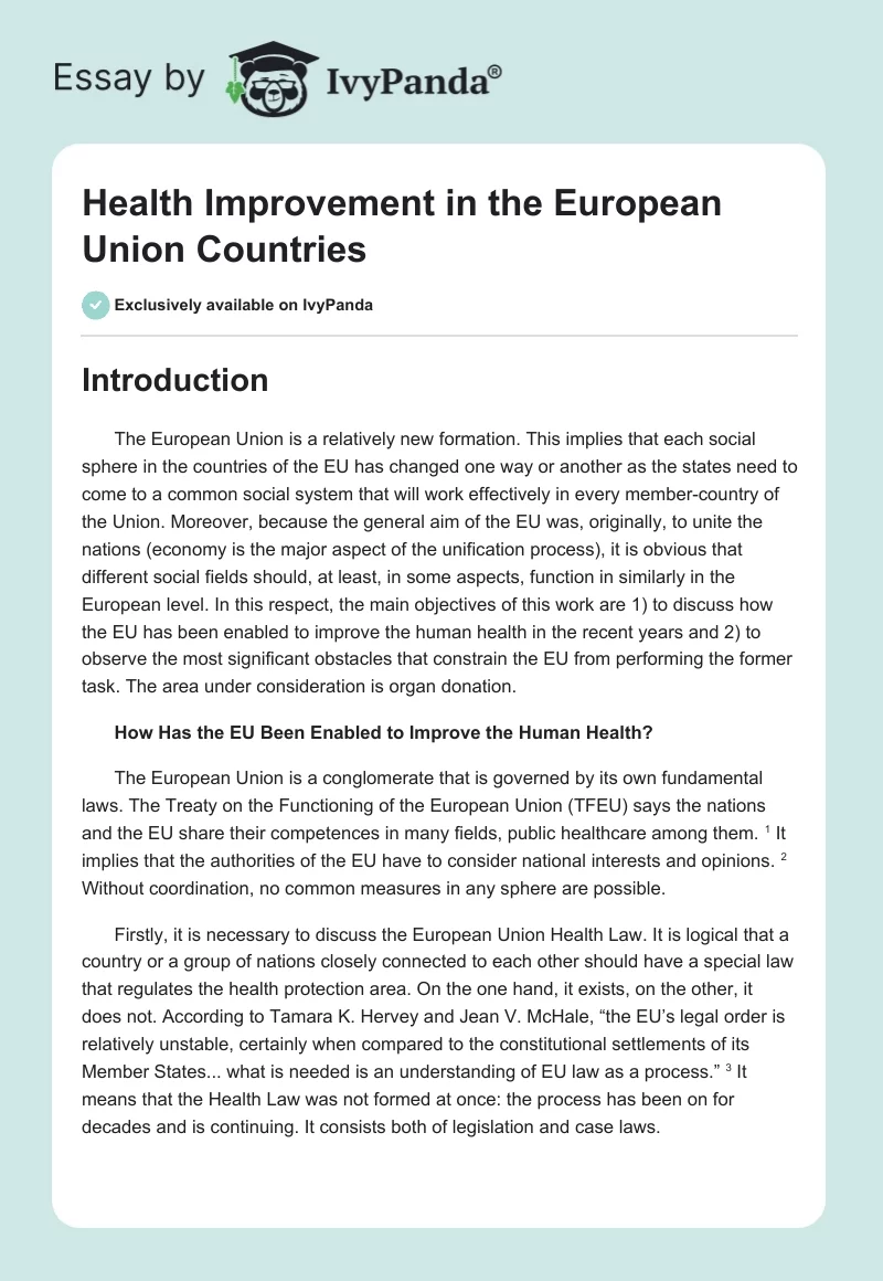 Health Improvement in the European Union Countries. Page 1