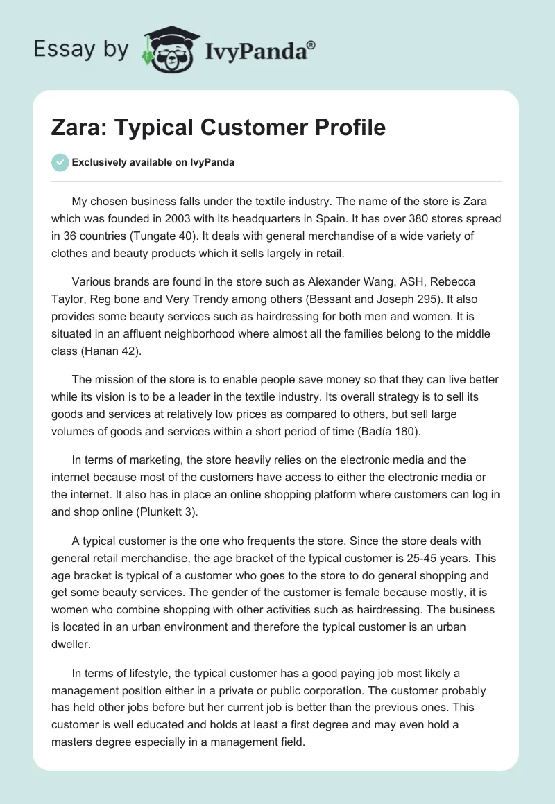 Zara: Typical Customer Profile. Page 1