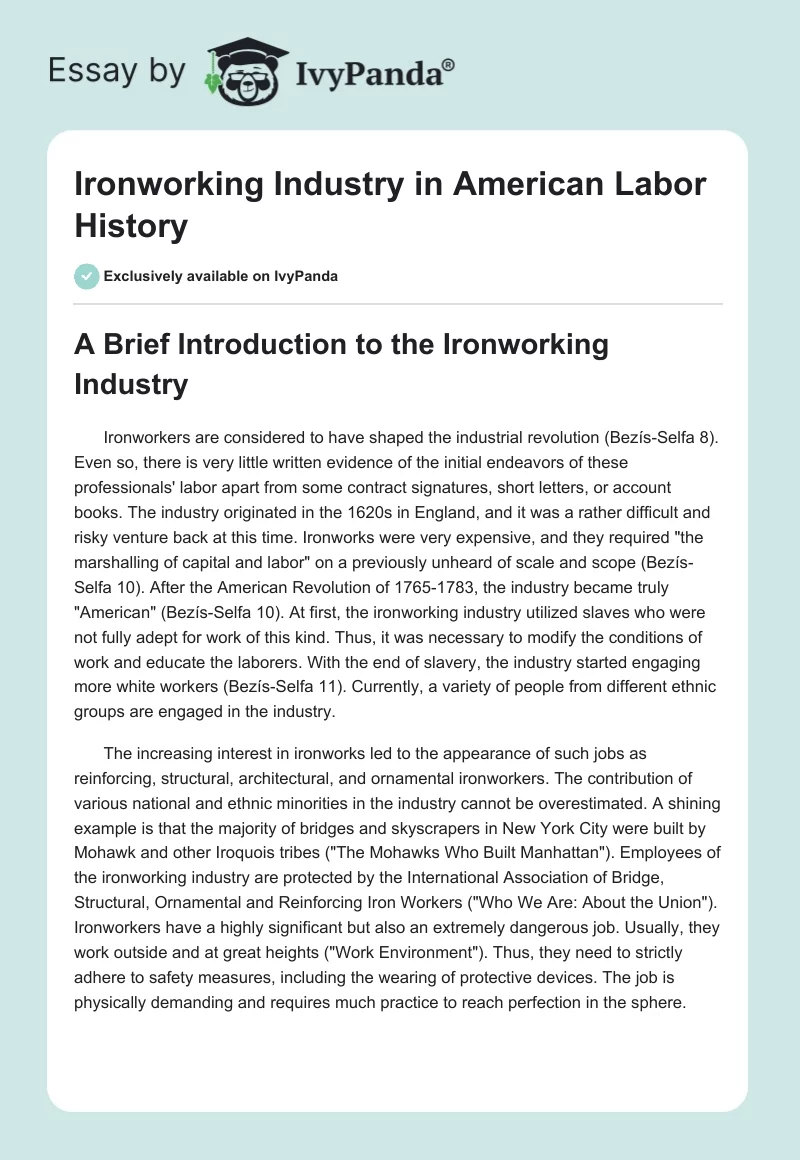 Ironworking Industry in American Labor History. Page 1