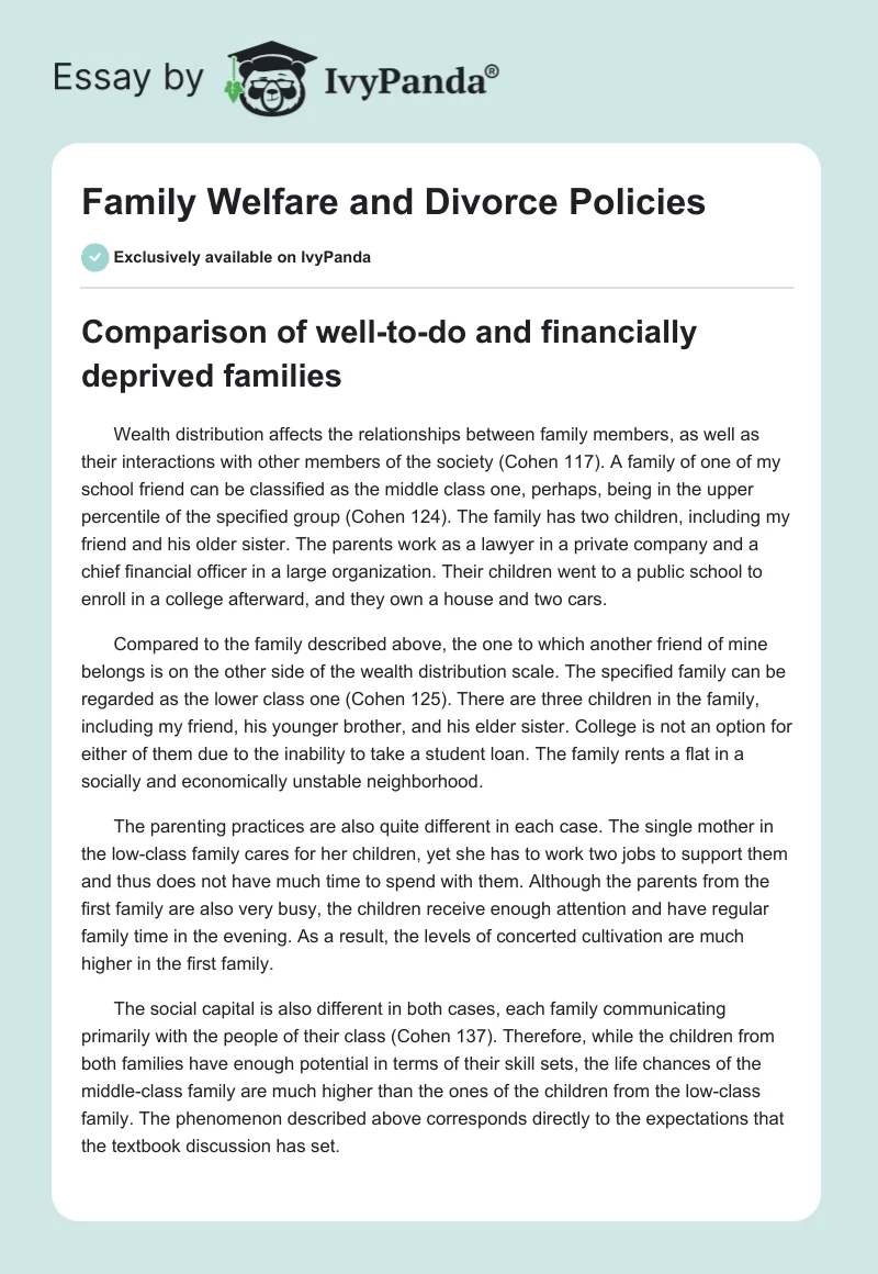Family Welfare and Divorce Policies. Page 1
