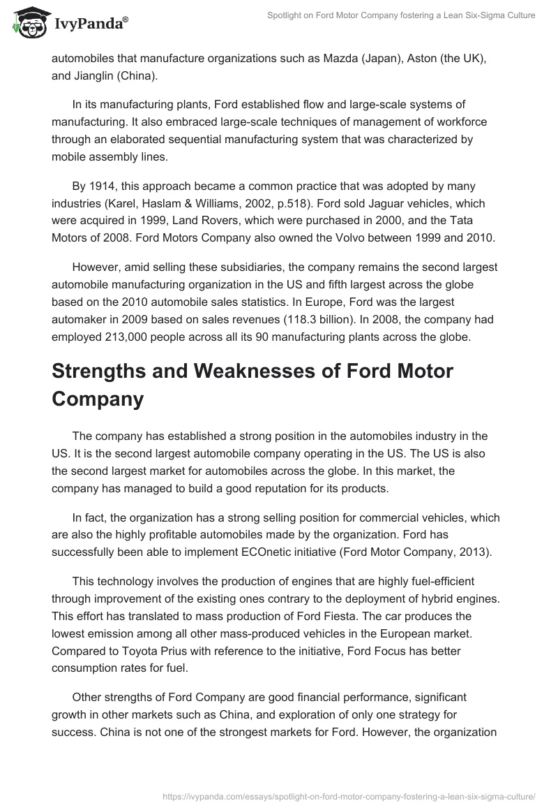 Spotlight on Ford Motor Company Fostering a Lean Six-Sigma Culture. Page 2