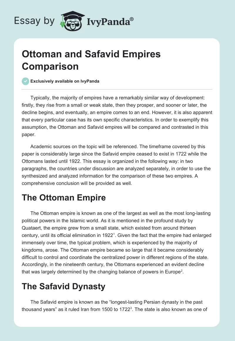 Ottoman and Safavid Empires Comparison. Page 1